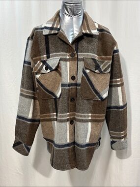 Thread & Supply Brown and Cream Plaid Utility Jacket comfort oversize every day
